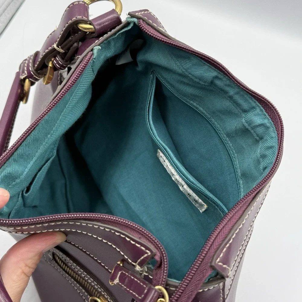 Mondani New York Purple Leather Shoulder Bag Y2K Zip Pocket Purse‎